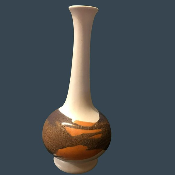 VTG Haeger USA Bulb Art Vase MCM Rustic Brown & White Finish - Picture 3 of 6
